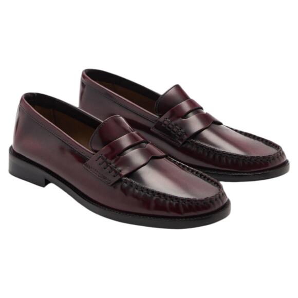 Mango MNG Round Toe Leather Penny Loafer Burgundy Red Size 38/ US 7.5 - Picture 1 of 13